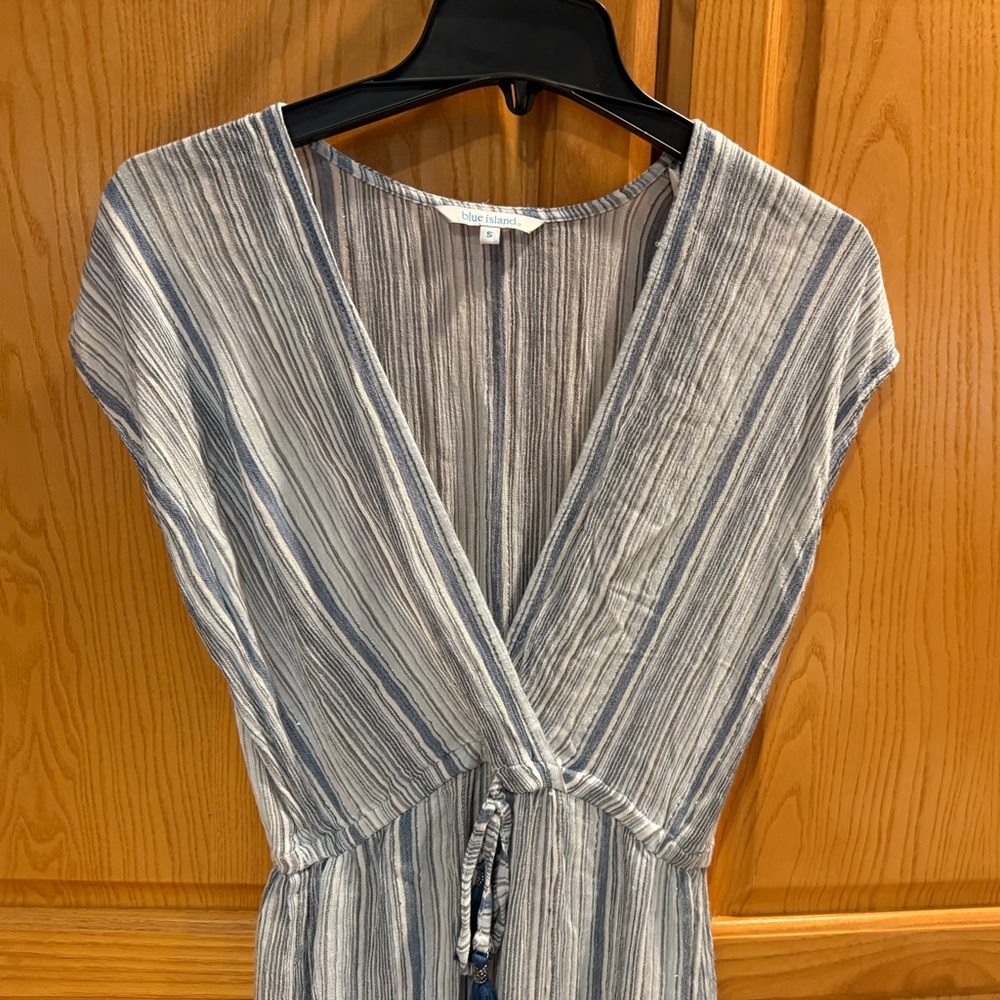 Blue Island Blue Striped Metallic Boho Coverup Maxi Dress Size Small - Picture 5 of 8